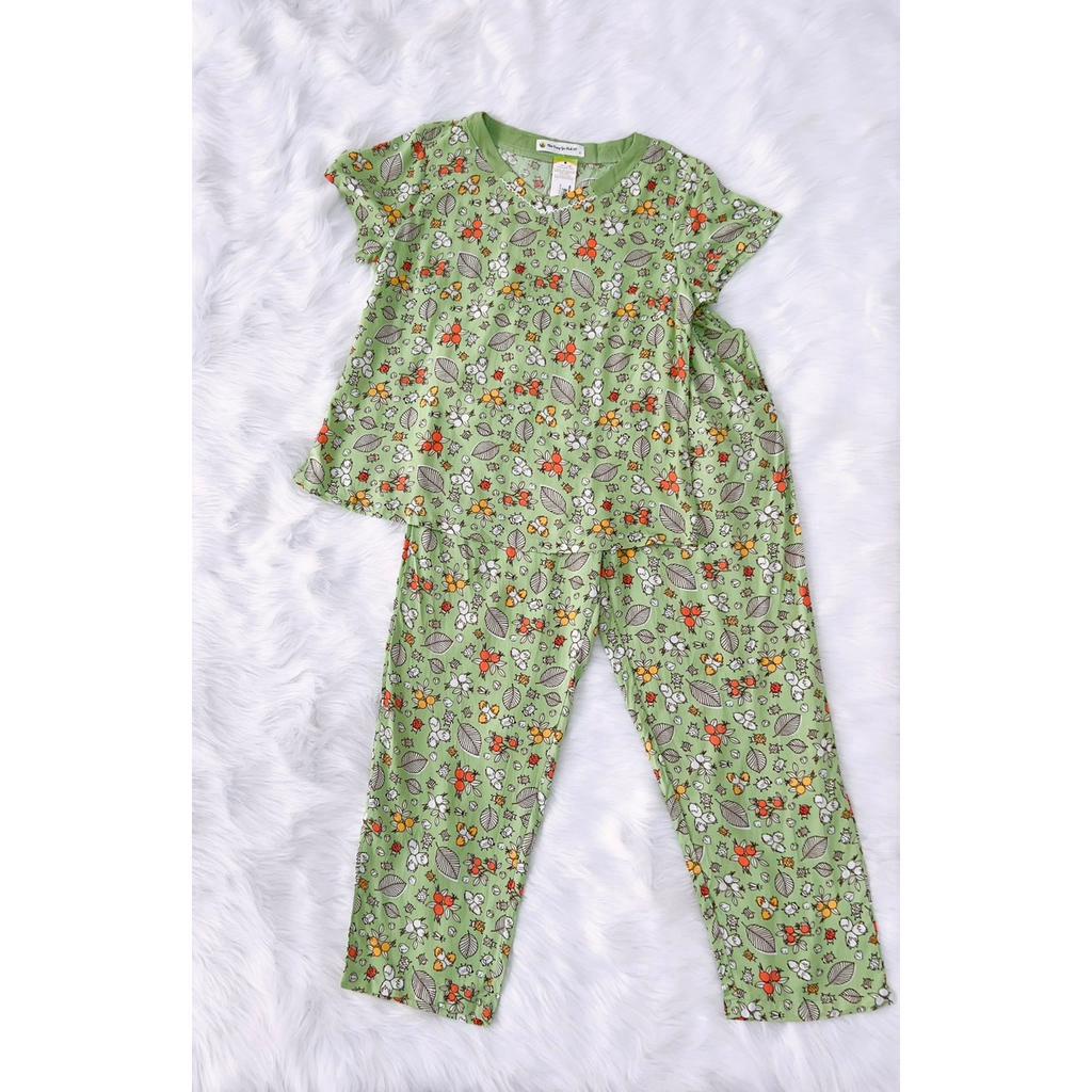 Bộ quần áo mặc nhà trung niên Việt Thắng, quần dài, áo cộc tay chất Lanh  thoáng mát - B08.2309