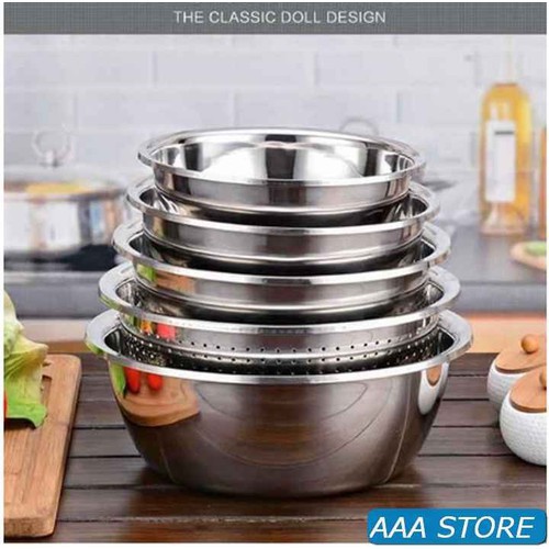 Bộ 5 món thau và rổ inox không gỉ bền đẹp