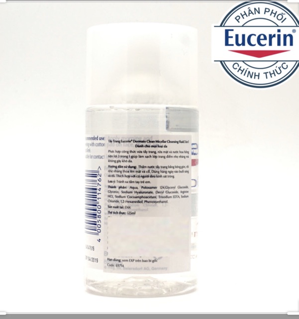 [CHÍNH HÃNG] Nước Tẩy Trang Eucerin 3in1 DermatoClean Micellar Cleansing Fluid 125ml