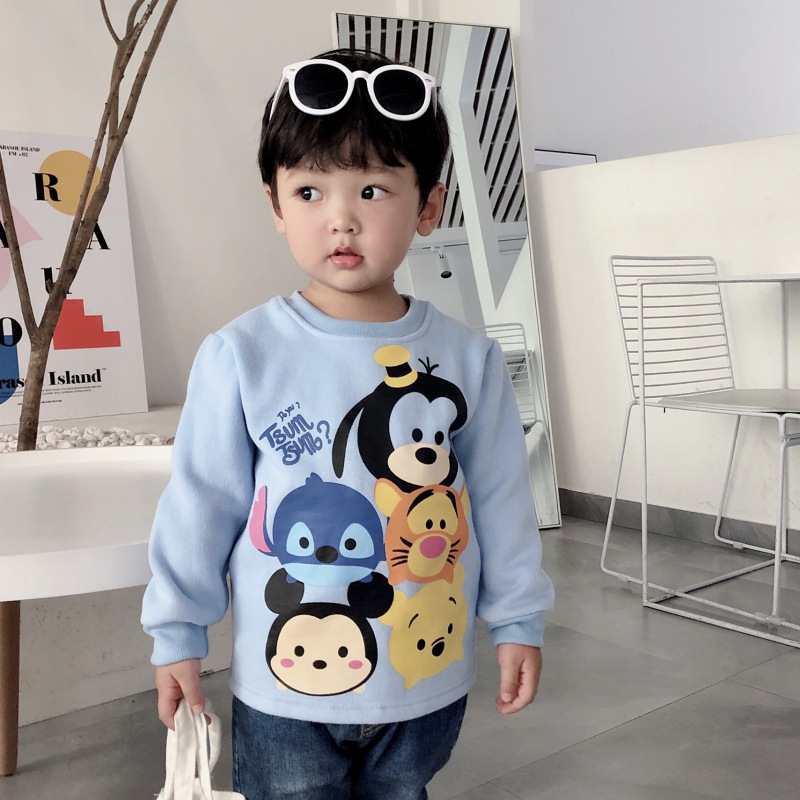 Áo sweater tròng đầu tay dài họa tiết hoạt hình thời trang Hàn Quốc dành cho bé trai và bé gái