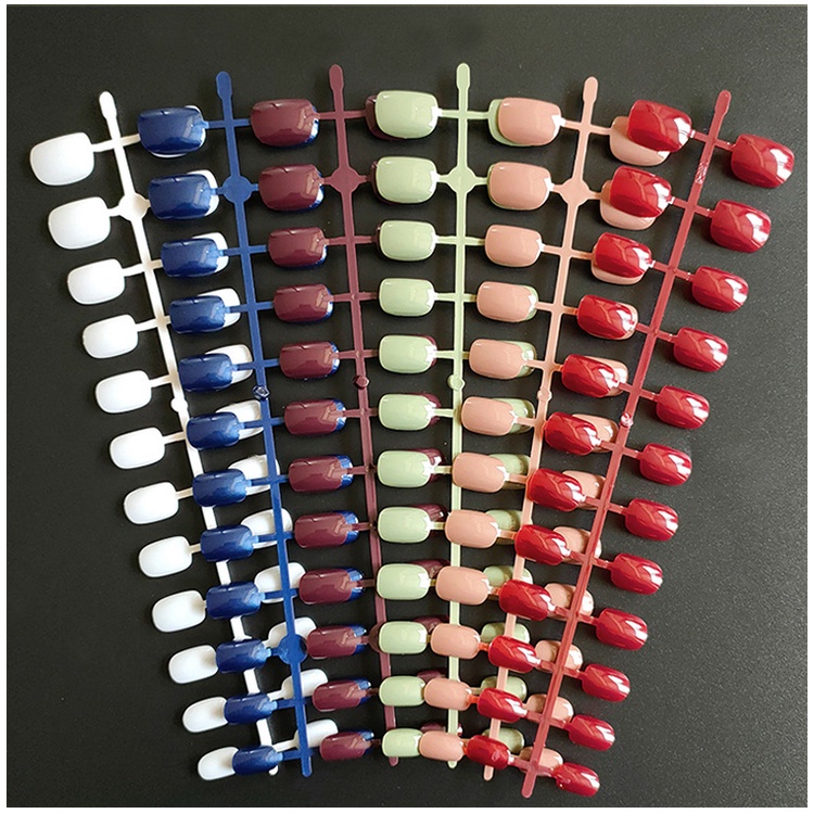 Bộ 24 Móng Tay Giả Ngắn Bóng Màu Sắc Trơn Chống Nước Không Keo