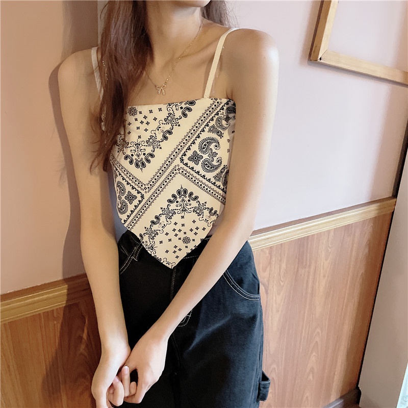 Áo Dệt Kim Hai Dây In Họa Tiết Phong Cách Gothic Quyến Rũ