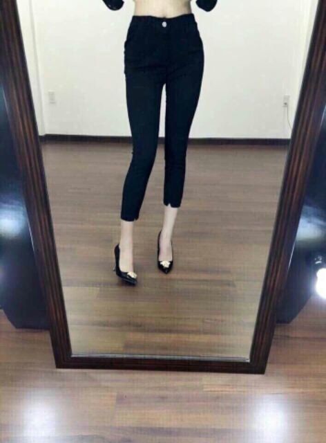 Quần kaki nữ bigsize lưng cao kiểu quần kaki 9 tấc lai V có 2 màu đen trắng KKSHOPFASHION
