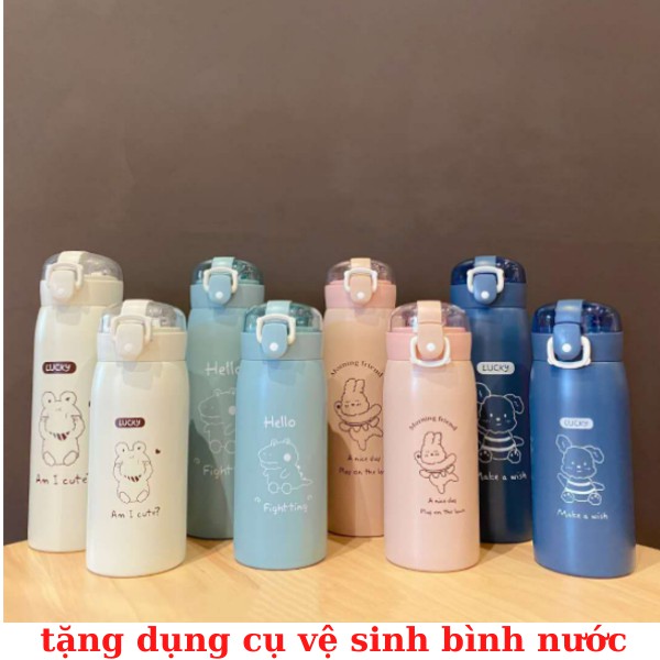 Bình giữ nhiệt INOX 304 dung tích 500ml họa tiết hình gấu dễ thương có ống hút có dây | BigBuy360 - bigbuy360.vn