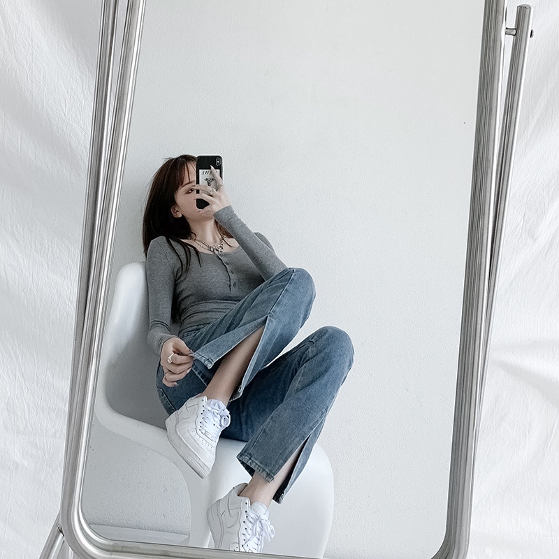 Quần jean lưng cao dáng rộng phong cách thời trang hàn quốc