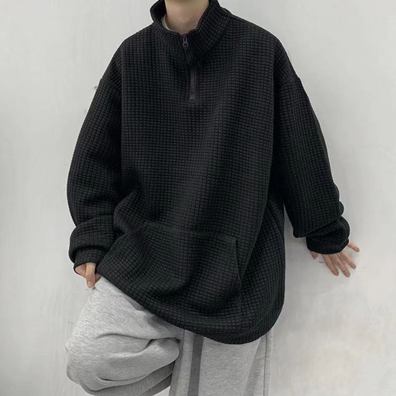 Áo Sơ Mi polo Thời Trang Hàn Quốc Năng Động Cho Nam American Retro Waffle Men Sweater Turtleneck Half-Zip Solid Color Couple Áo len