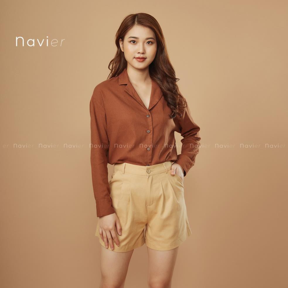 QUẦN SHORT NỮ LƯNG CAO - QUẦN SOOC ỐNG RỘNG NHIỀU MÀU VẢI ĐŨI LINEN SH01 NAVIER New