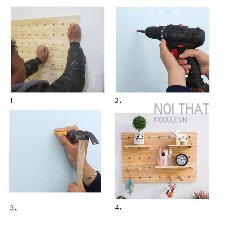 Bảng trang trí Pegboard Gỗ Bảng trang trí vân gỗ 60cm x 80cm