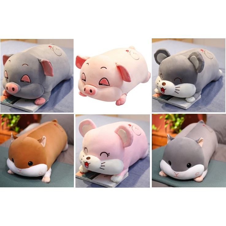 (Tặng 1 móc dán 3D) Gấu bông gối ôm Heo xinh, Chuột xinh 50cm, Doremon siêu đáng yêu có khóa kéo đựng đồ cho bé yêu