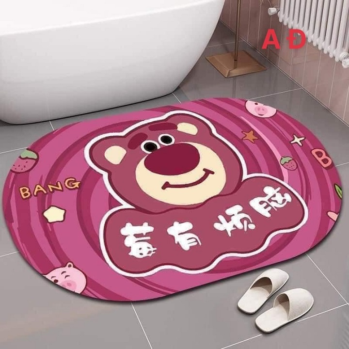Thảm Lau Chân Silicon Siêu Mềm Siêu Dày, Siêu Thấm Nước Chất Liệu Chống Trượt Hình Gấu Hồng
