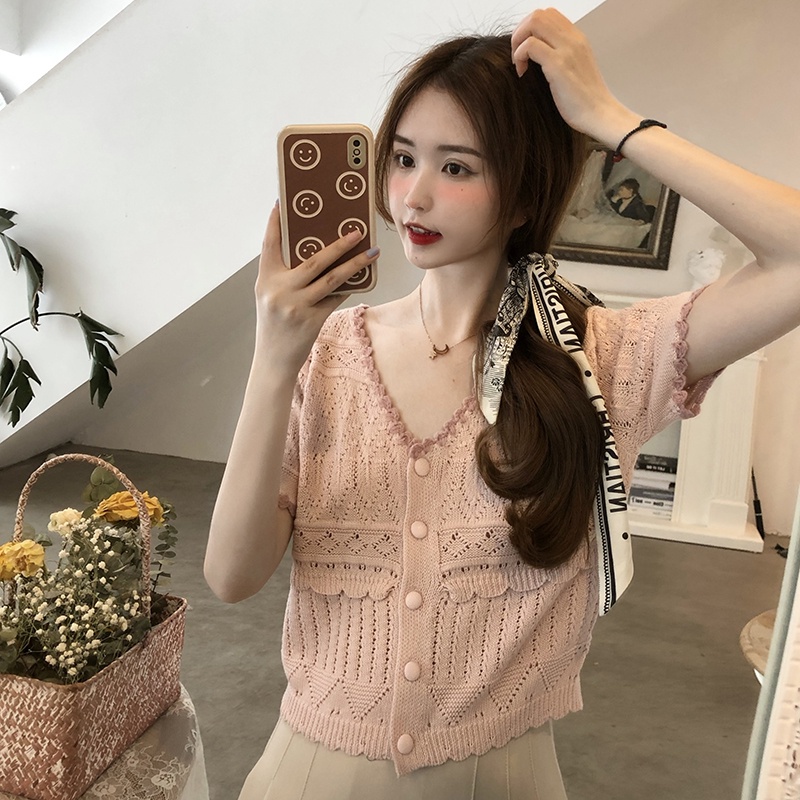 Áo Thun Dệt Kim Tay Ngắn Thiết Kế Đơn Giản Thời Trang Theo Phong Cách Harajuku