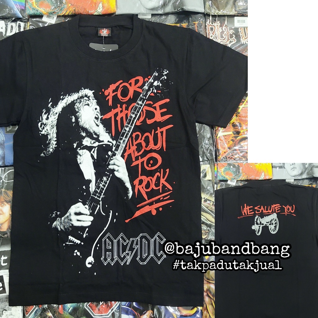 Áo Thun In Chữ ACDC We Salute You Baju Phong Cách Vintage | Đồ Chơi Nhân Vật Rock Hot Rock | Áo Thun Tay Ngắn In Hình Phong Cách Rock Cá Tính | Áo Thun Đen 100% cotton In Họa Tiết Ban Nhạc rock size XS-XXXL 432 Thời Trang Cho Nam