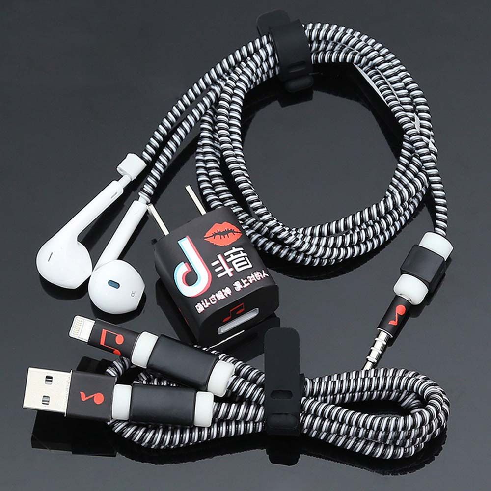 Set 5 dây quấn bảo vệ dây cáp sạc bằng silicon mẫu họa tiết hoạt hình