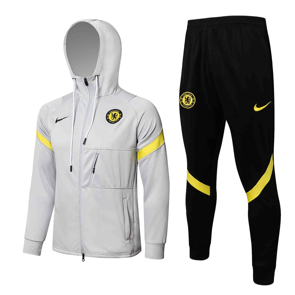 Bóng đá nam Áo khoác có mũ trùm đầu Chelsea Jersey 21-22-light grey