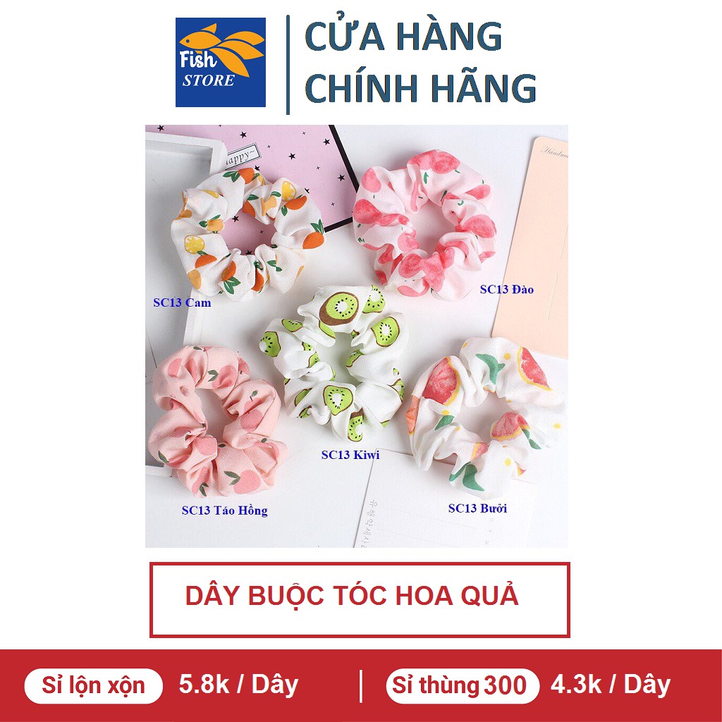 (Có Bán Sỉ) Dây Buộc Tóc Hoạ Tiết Hoa Quả , Kẻ Sọc, Phi Bóng Được Chọn Màu