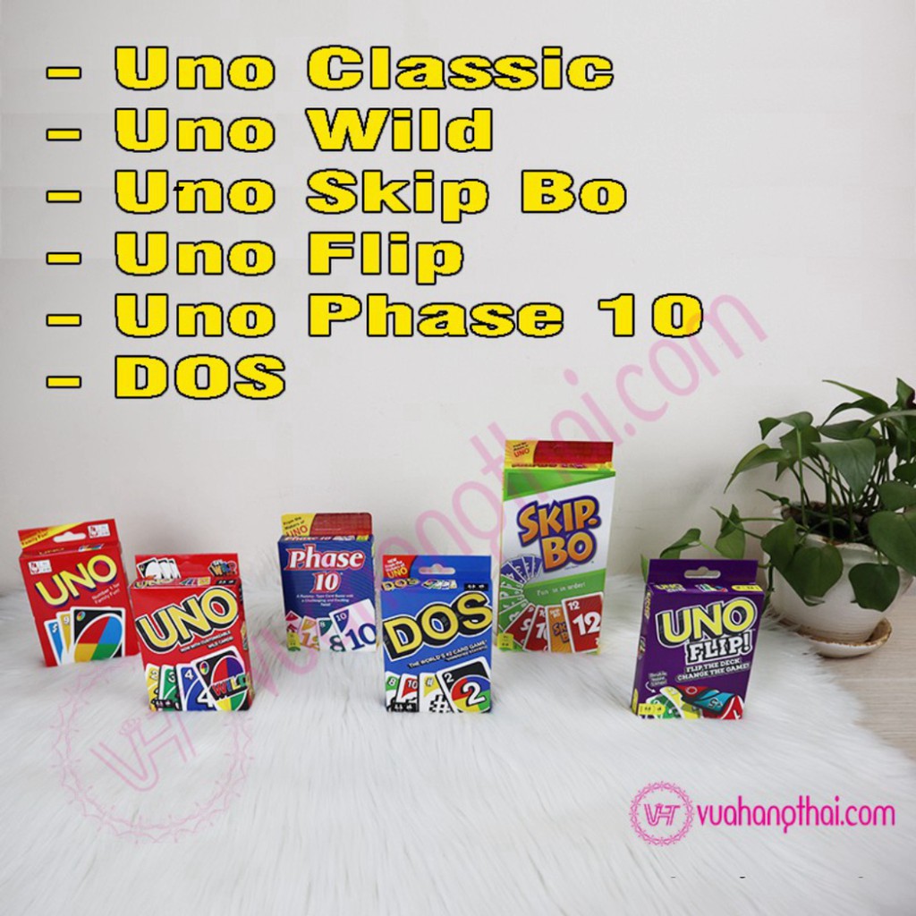 Bộ bài trò chơi Uno Classic, Wild, Skip Bo, Flip, Phase 10, DOS, BTS, Harry Porter, Super Mario - bìa cứng cao cấp