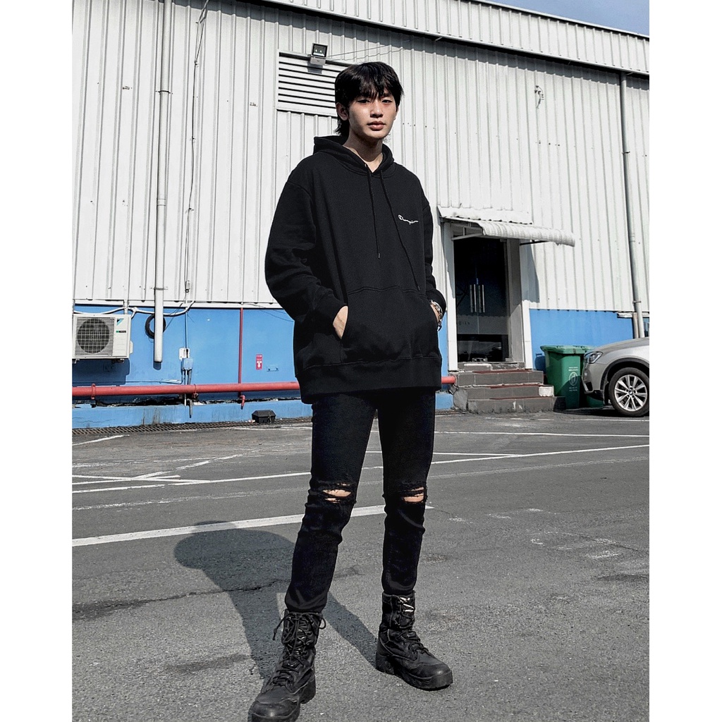 Quần Jeans Nam Đen Rách Gối kiểu Form Dáng Skinny Đứng Dáng Ôm Chân Đẹp, Co giãn Tốt