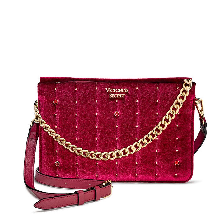 Túi đeo Victoria's Secret Velvet Stud 24/7 Crossbody, Red