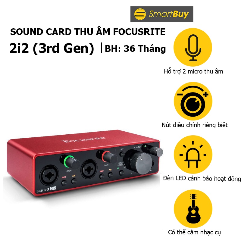 Sound Card thu âm chuyên nghiệp Focusrite Scarlett 2i2 (3rd Gen) - Hàng chính hãng