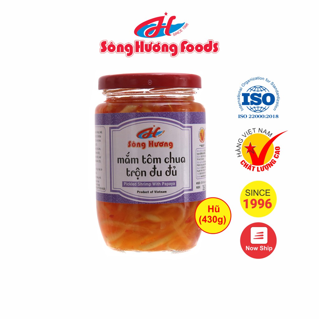Mắm Tôm Chua Trộn Đu Đủ Sông Hương Foods Hũ 430g - Ăn kèm cơm , bún , phở , mì tôm , ăn vặt , thịt nướng