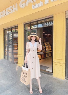 Đầm Sơ Mi Dáng Dài Màu Nude