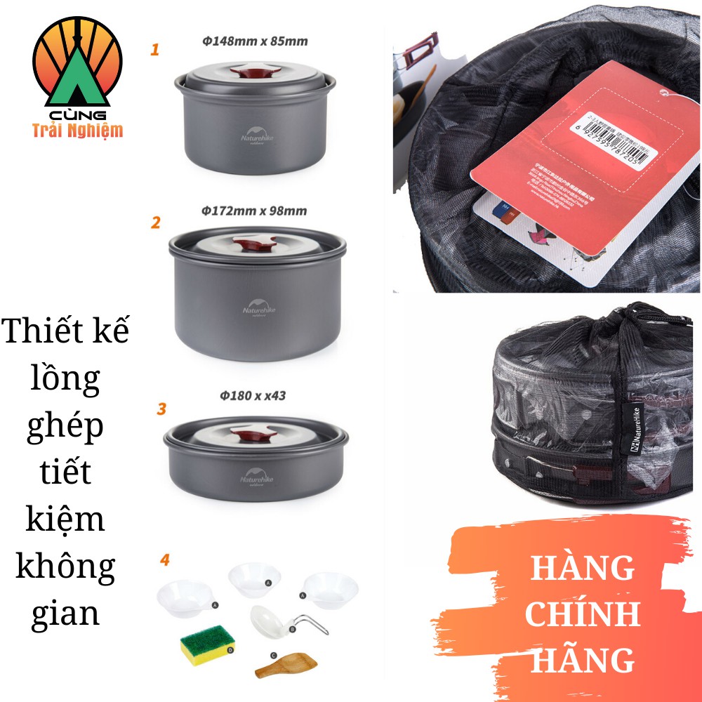 [CHÍNH HÃNG] Bộ Nồi Nấu Ăn 3 chiếc cho Dã Ngoại, Du Lịch Cắm Trại Picnic Gọn nhẹ Chống gỉ NatureHike NH15T203-G | BigBuy360 - bigbuy360.vn