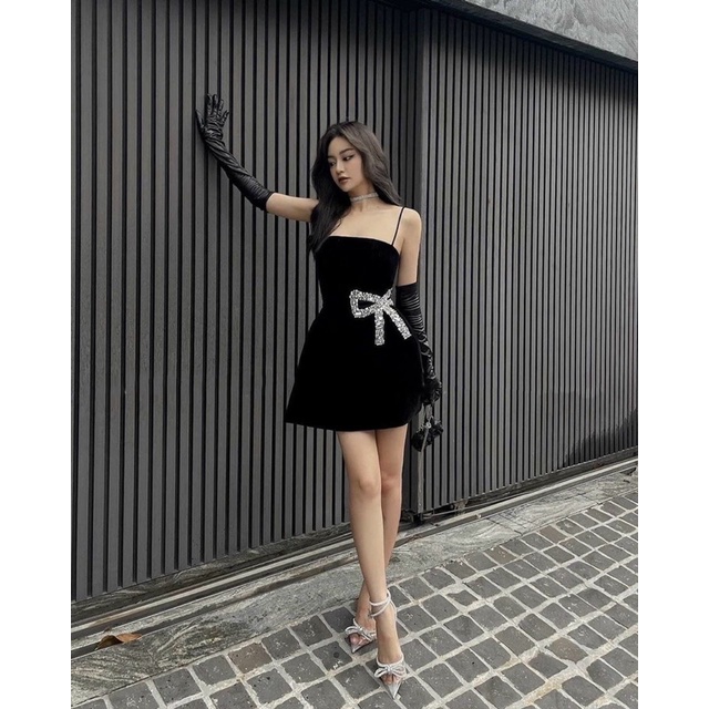 MS1257Y ĐẦM NHUNG 2 DÂY KẾT NƠ full size S/M/L/XL