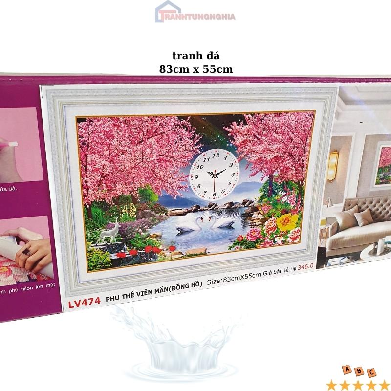 Tranh đính đá, tranh thêu chữ thập đồng hồ phu thê viên mãn