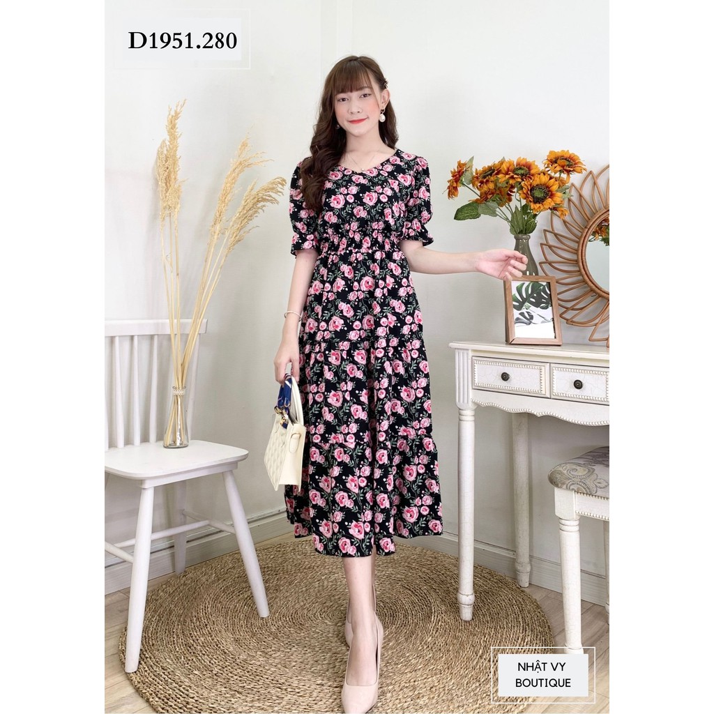 [Mã FAMALLT5 giảm 15% đơn 150k] Đầm hoa tầng đuôi cá bo chun eo - NHATVY D1951 | BigBuy360 - bigbuy360.vn