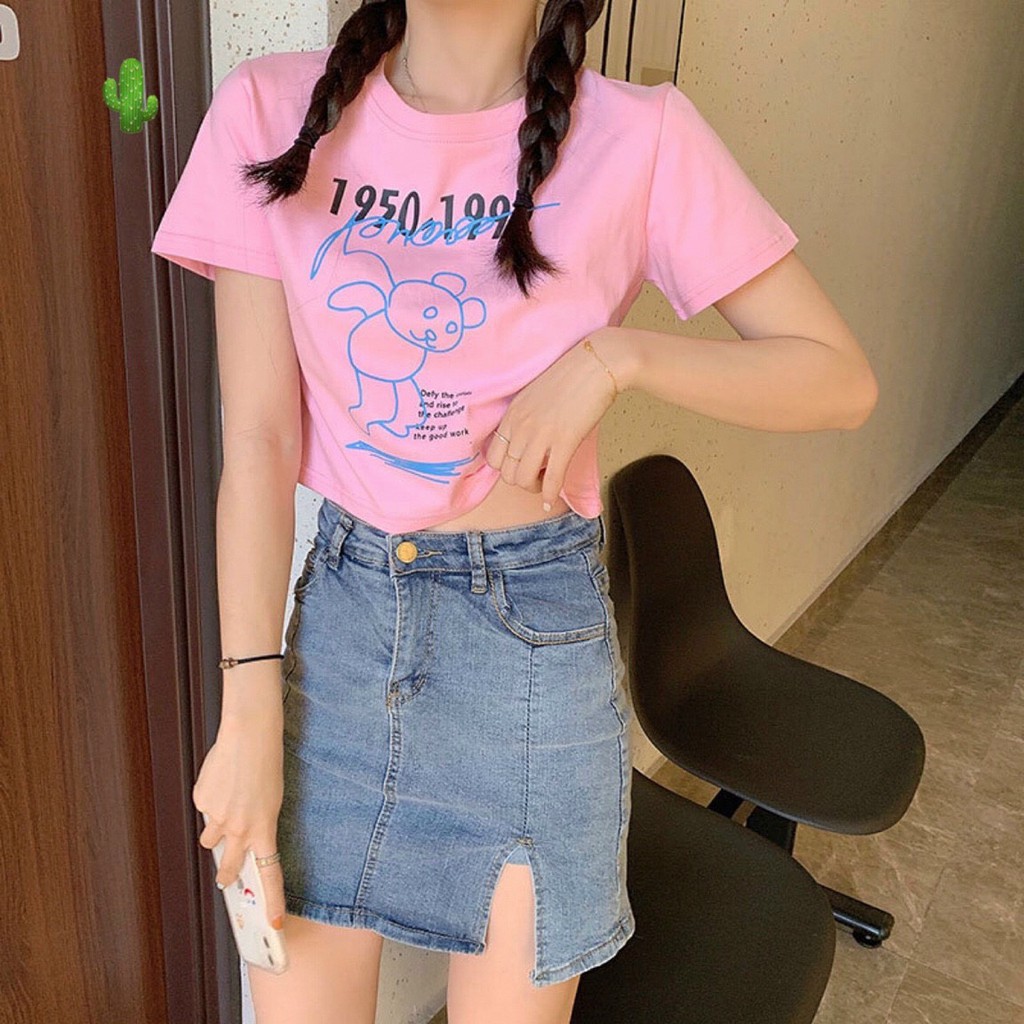 Áo thun croptop tay ngắn cổ tròn in chữ năm 92 cá tính đủ màu pc