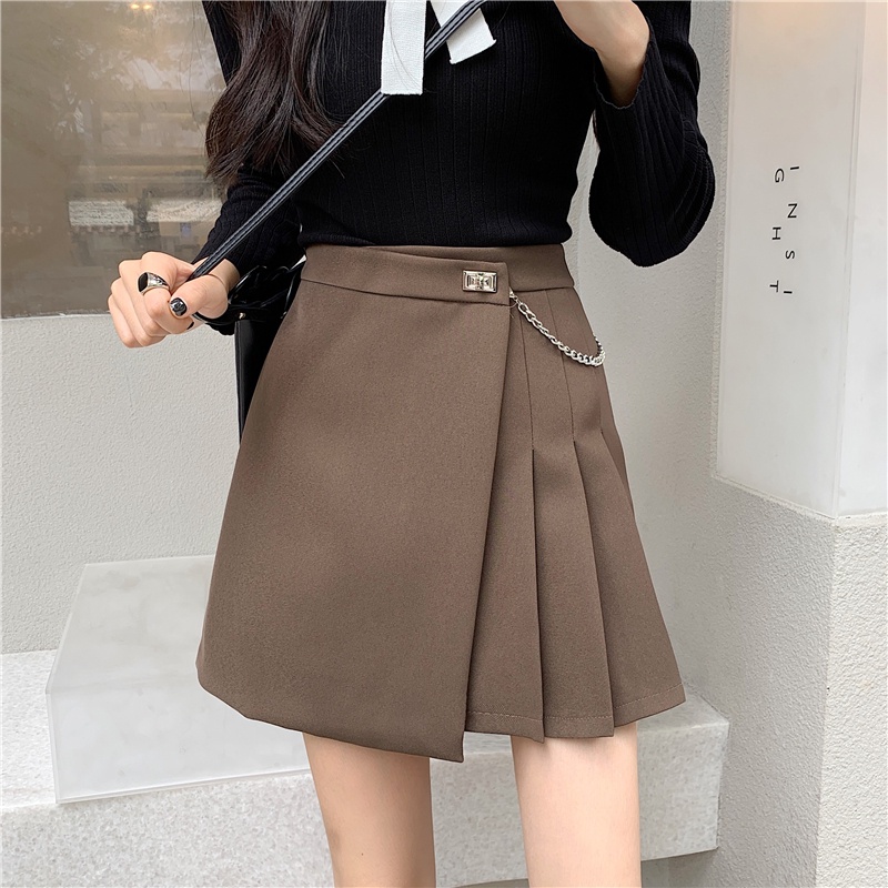 Chân Váy Ngắn Chữ a Lưng Cao Xếp Ly Lệch Tà Thời Trang Cho Nữ