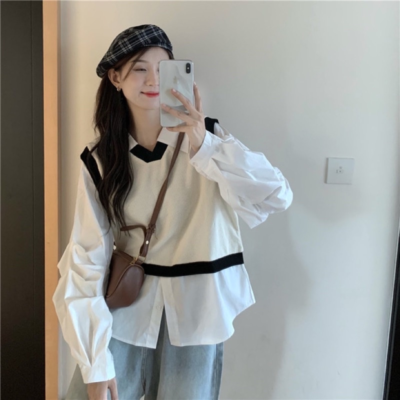 Áo sơmi liền gile ulzzang