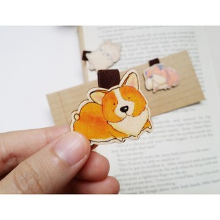 Set 3 Bookmark Gỗ Nam Châm Chó Corgi