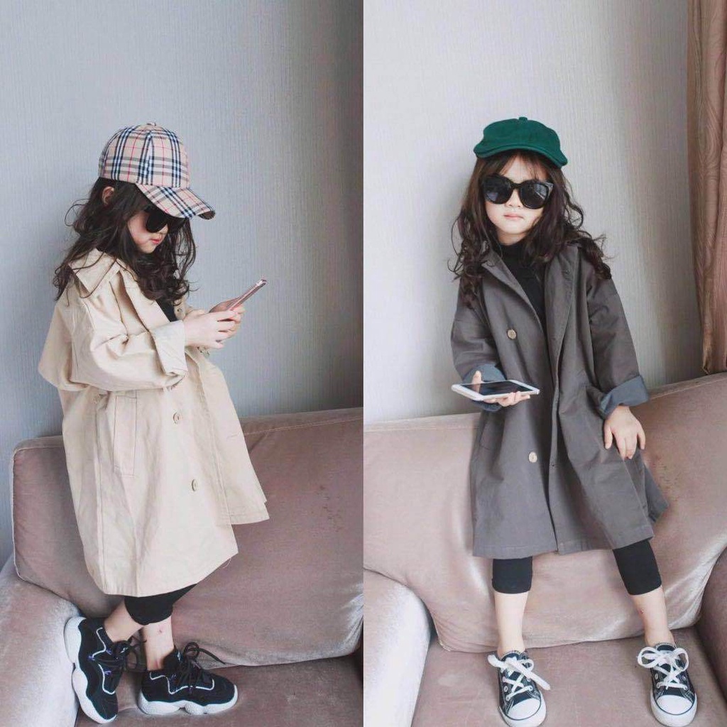 Girls' coat Korean style long trench coat coat 22 Spring and Autumn new  foreign trade children's