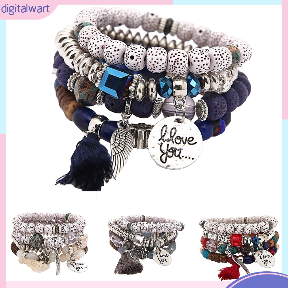 Vòng đeo tay chuỗi hạt nhiều lớp phong cách Bohemian cá tính thời trang cho nữ