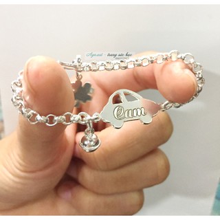 Lắc bạc trẻ em khắc tên hình ôtô, chuông