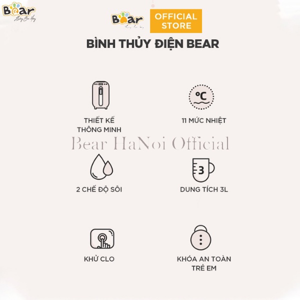 Bình đun nước nóng giữ nhiệt Bear KE-B30V1 bản Quốc Tế Dung tích 3 Lít hàng chính hãng