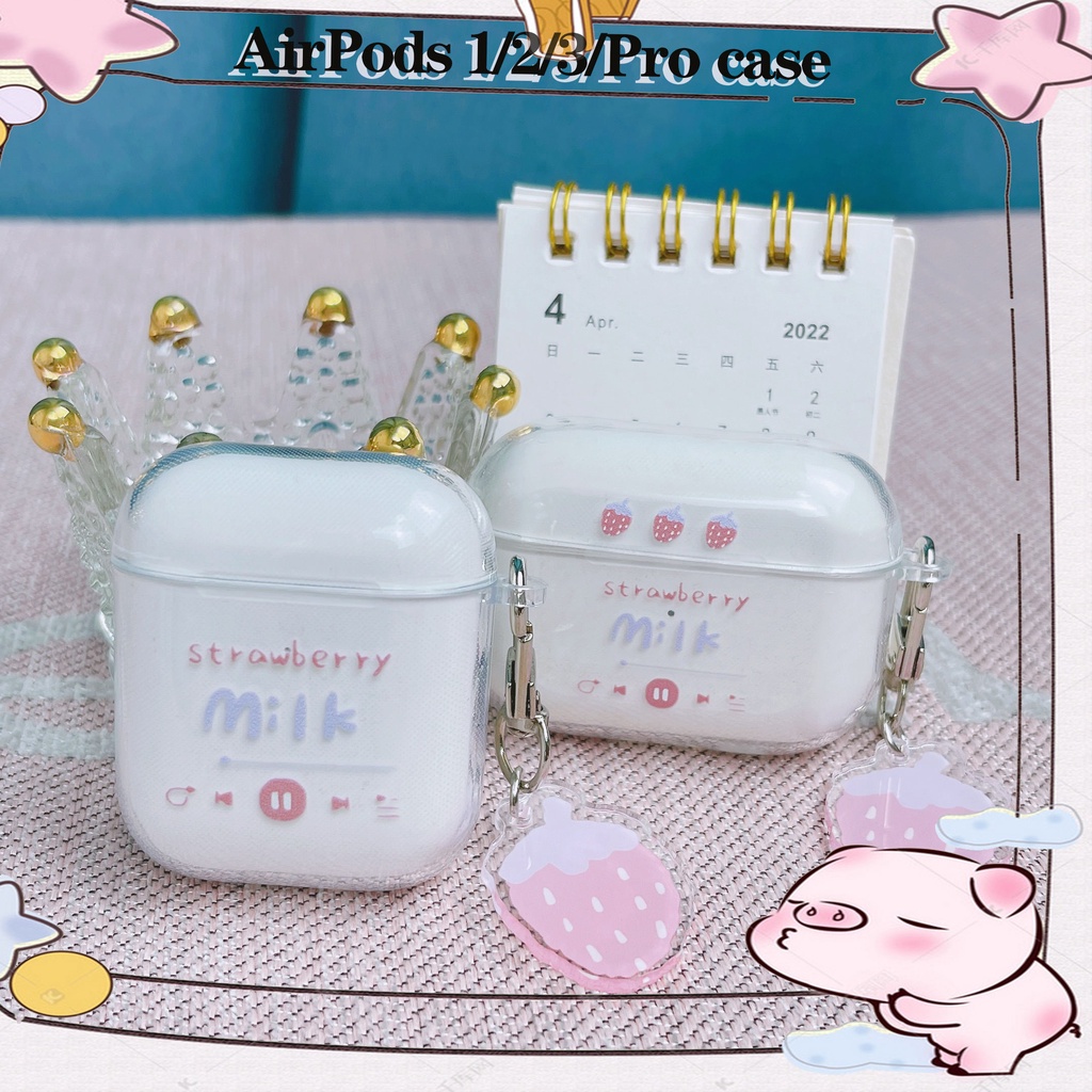 Vỏ Bảo Vệ Hộp Sạc Tai Nghe AirPods3 AirPods3 Pro 2Gen Màu Trong Suốt Họa Tiết Trái Dâu Dễ Thương Ốp