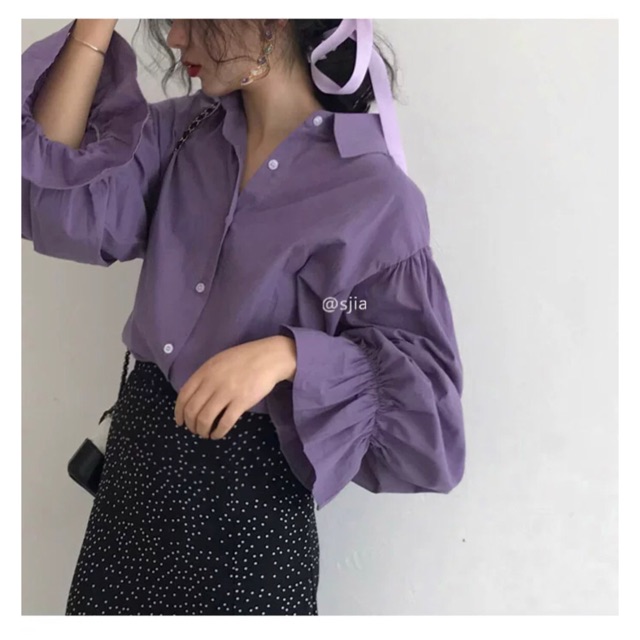 [OD][SALE] Áo Sơ Mi Tay Loe Ulzzang Hàn Quốc Màu Tím Trendy