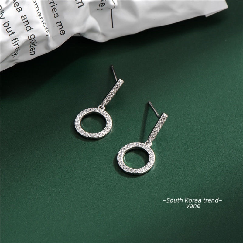 bông tai đính đá zircon dễ thương, khuyên tai tròn nhỏ nhắn phong cách hàn quốc