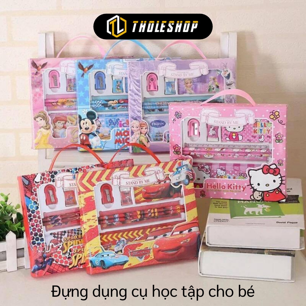 Bộ Dụng Cụ Học Tập - Bộ 7 Món Kèm Hộp Bút, Thước, Bút Chì Họa Tiết Hoạt Hình Cho Bé 7795