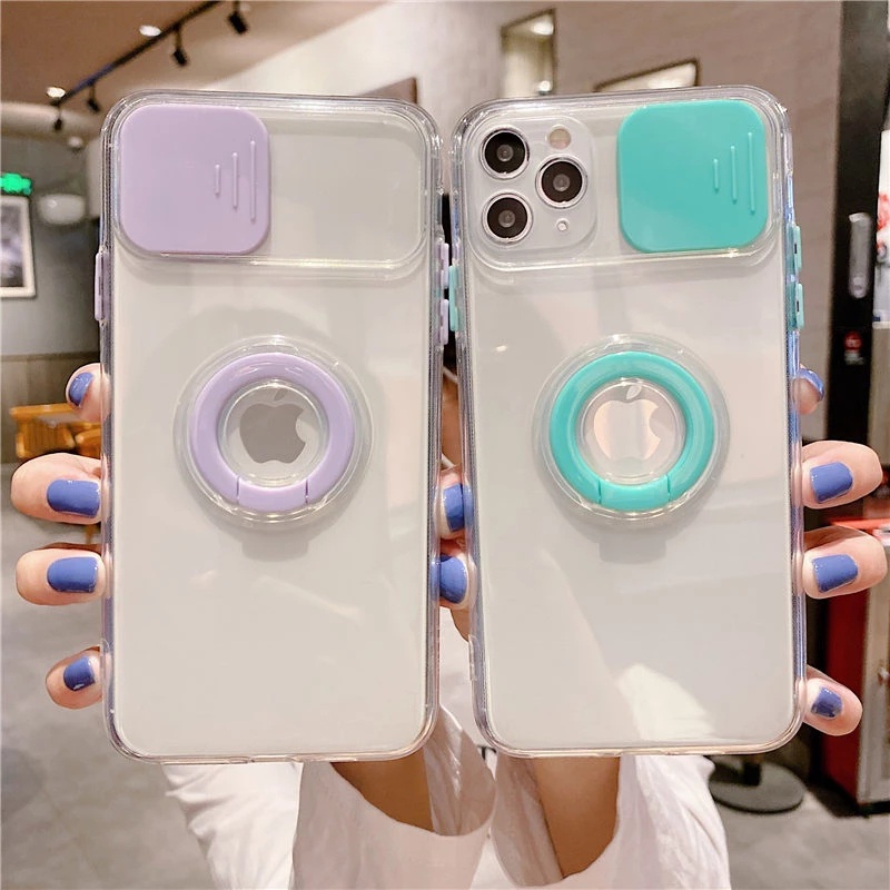 Ốp Điện Thoại Dẻo Trong Suốt Màu Sắc Ngọt Ngào Kèm Giá Đỡ Nhẫn Cho Iphone 12 12 Pro Max Xr Xs 7 8 Plus Se 2020
