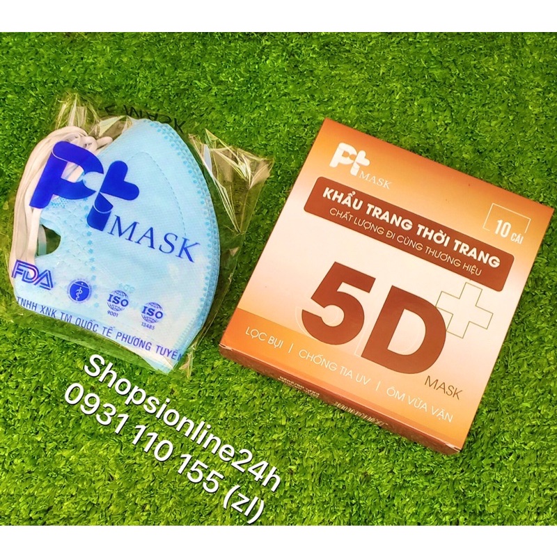 ✅ Hộp 10 cái khẩu trang 5D plus Pt mask Phương Tuyến giấy kháng khuẩn