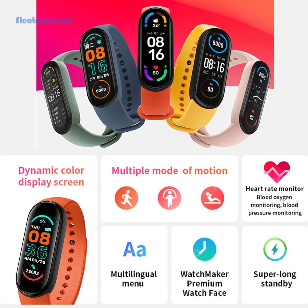 ElectronicMall01 2021 New M6 Fitness Tracker Sport Smart Watch Heart Rate Blood Pressure Monitor Wristband