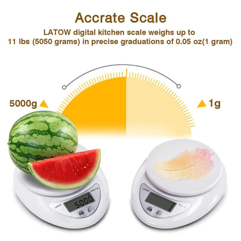 [Mã LIFEHLSALE2 giảm 10% đơn 0Đ] Cân điện tử nhà bếp 5kg | Cân chia thực phẩm chính xác từng gram