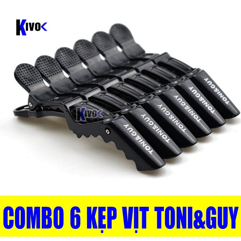 BỘ 6 Kẹp Tóc Mỏ Vịt Toni&amp;Guy - Giúp Cố Định Tóc / Tóc Mái Cho Bé Nam Nữ Salon - Nhựa Đen Miệng Cá Sấu Có Lò Xo - Kivo