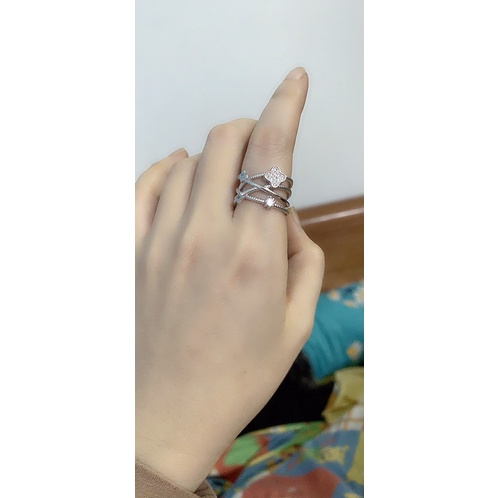 Nhẫn bạc thật mạ vàng trắng đá cao nhân tạo cao cấp 6ly đai chéo