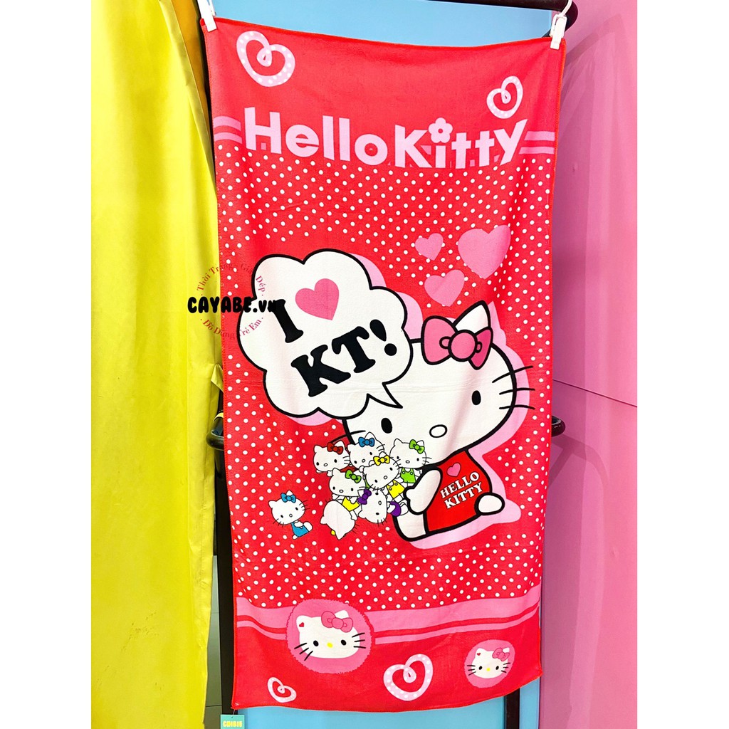 KHĂN TẮM TRẺ EM CAYABE HOẠT HÌNH DISNEY MÈO HELLO KITTY HỒNG (SIZE 70X140 CM)