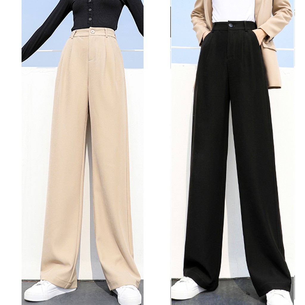 Quần ống rộng suông culottes khóa trước vải nhiều màu xuông dài, lưng cao kiều nữ Hàn Quốc