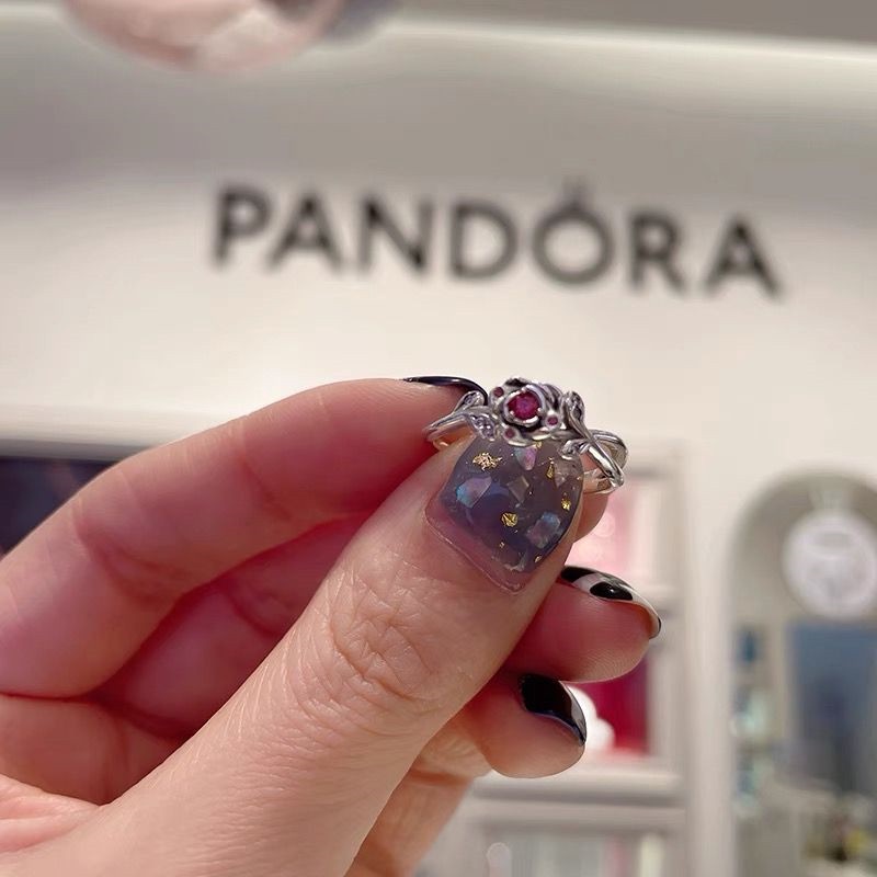 PANDORA Nhẫn Mạ Bạc 925 Đính Đá Zircon Hình Hoa Hồng Công Chúa disney Cho Nữ